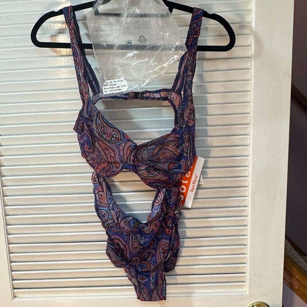 TanThru Solar Paisley Two-Piece Swimsuit–Navy Multicolor–Size 15/16–D Cup–NWT